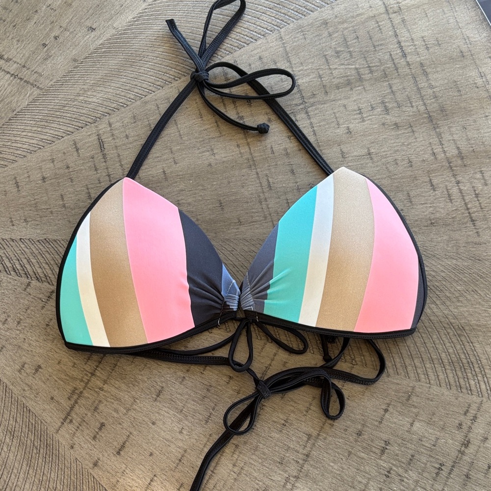 Striped Multicolor Triangle Bikini Top - Women Swim